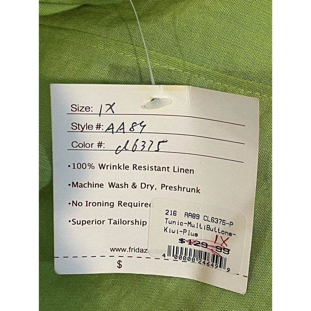 New Fridaze Top Womens‎ XL Kiwi Green Linen Buttons 3/4 Sleeve Blouse